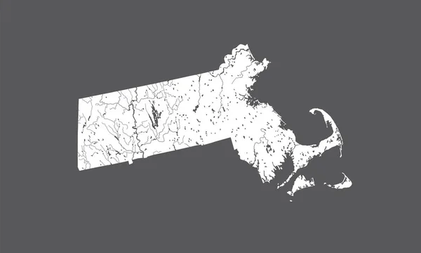 Estados Unidos Mapa Massachusetts Hecho Mano Muestran Ríos Lagos Por — Vector de stock