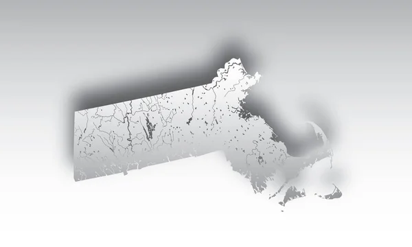 Estados Unidos Mapa Massachusetts Con Efecto Corte Papel Hecho Mano — Vector de stock