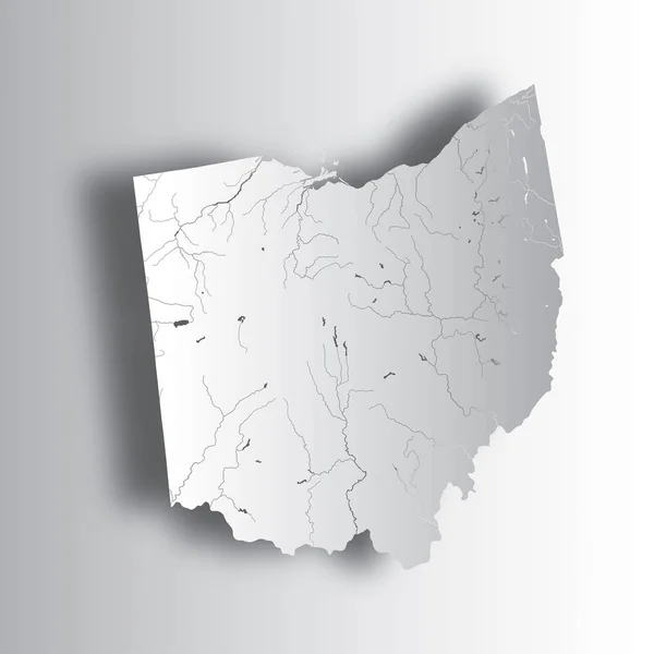 Stelt Kaart Van Ohio Met Papier Knippen Effect Met Hand — Stockvector