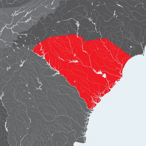 Státy Usa Mapa Jižní Karolíny Ručně Šitý Řeky Jezera Jsou — Stockový vektor