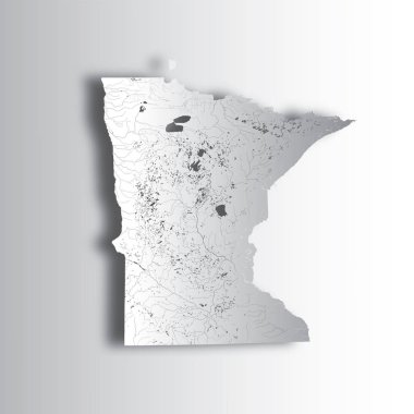 ABD eyaletinden - Minnesota Haritası kağıt ile etkisi kesti. El yapımı. Nehirler ve göller gösterilir. Lütfen kartografik serisinin diğer benim görüntülere bakın - onlar tüm çok detaylı ve elle çizilmiş dikkatle ile nehirler ve göller.
