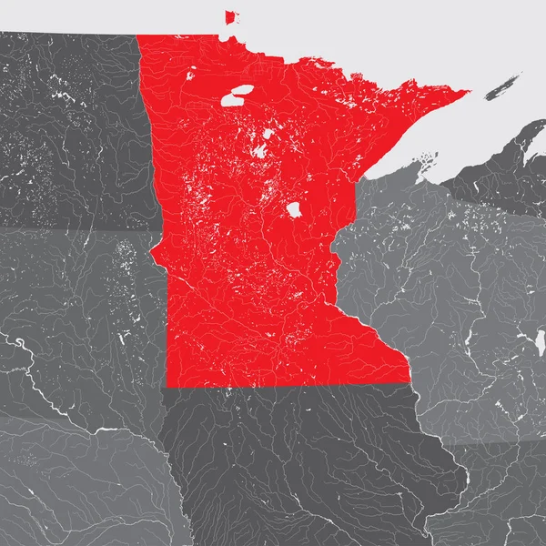 États Unis Carte Minnesota Fait Main Rivières Lacs Sont Représentés — Image vectorielle