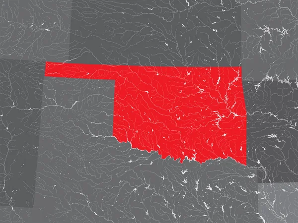 Stati Uniti Mappa Oklahoma Fatto Mano Fiumi Laghi Sono Mostrati — Vettoriale Stock