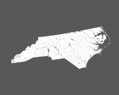 ABD - Kuzey Carolina haritası. El yapımı. Nehirler ve göller gösterilir. Lütfen kartografik serisinin diğer benim görüntülere bakın - onlar tüm çok detaylı ve elle çizilmiş dikkatle ile nehirler ve göller.