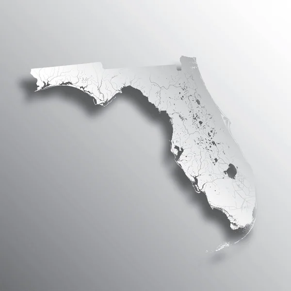 Stelt Kaart Van Florida Met Papier Knippen Effect Met Hand — Stockvector