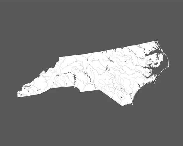 Kaart Van Noord Carolina Met Hand Gemaakt Rivieren Meren Worden — Stockvector