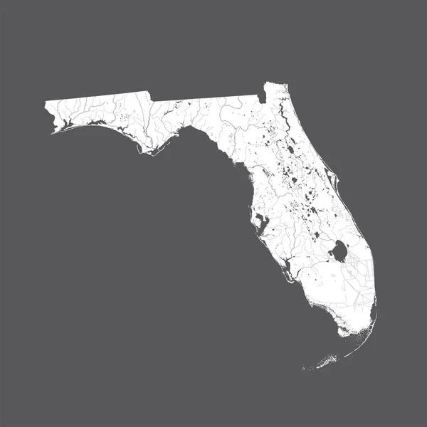 Stati Uniti Mappa Della Florida Fatto Mano Fiumi Laghi Sono — Vettoriale Stock