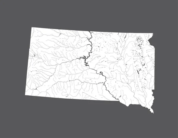 Штатах Сша Карту Південна Дакота Ручної Роботи Показані Річок Озер — стоковий вектор