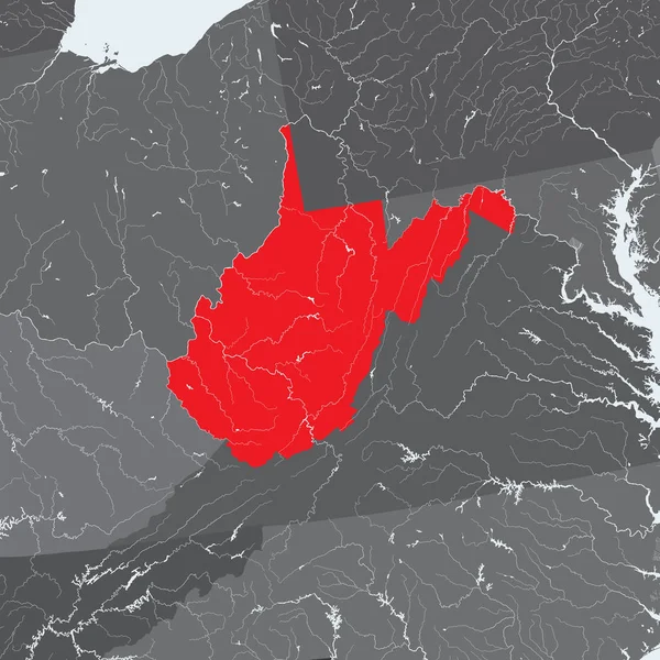 Bundesstaaten Karte Von Westvirginien Handgemacht Flüsse Und Seen Werden Gezeigt — Stockvektor