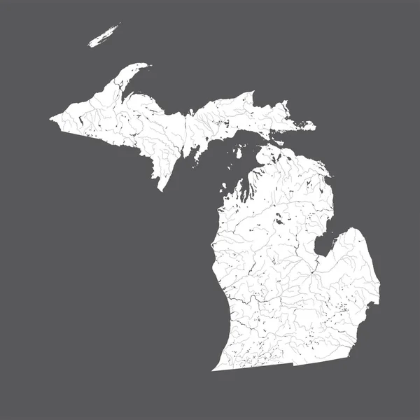 Abd Eyaletinden Michigan Haritası Yapımı Nehirler Göller Gösterilir Lütfen Kartografik — Stok Vektör