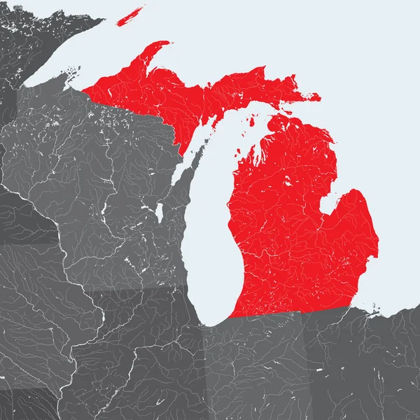 États Unis Carte Michigan Fait Main Rivières Lacs Sont Représentés — Image vectorielle