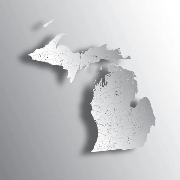 Stati Uniti Mappa Del Michigan Con Effetto Carta Tagliata Fatto — Vettoriale Stock