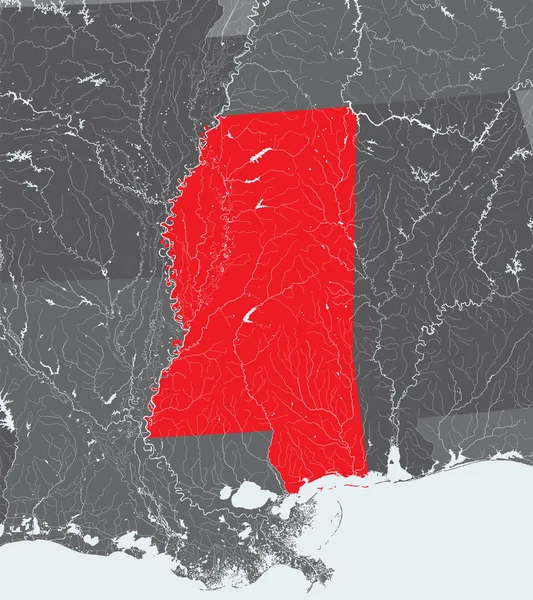 Stati Uniti Mappa Del Mississippi Fatto Mano Fiumi Laghi Sono — Vettoriale Stock