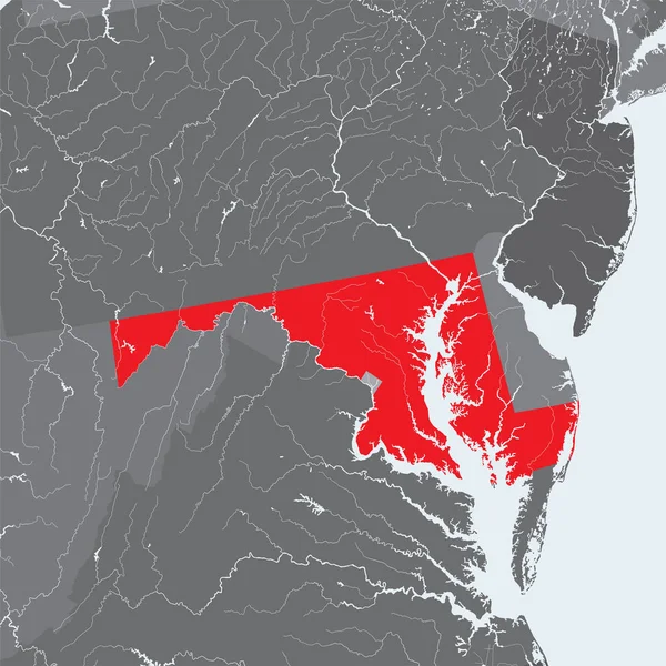 Stanach Usa Mapę Maryland Ręcznie Wykonane Rzeki Jeziora Wyświetlane Proszę — Wektor stockowy