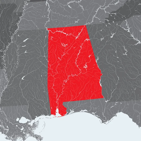 Stati Uniti Mappa Dell Alabama Fatto Mano Fiumi Laghi Sono — Vettoriale Stock