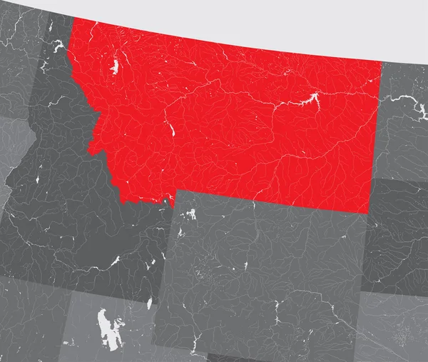 Estados Unidos Mapa Montana Feito Mão Rios Lagos São Mostrados — Vetor de Stock