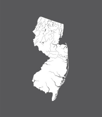 ABD - New Jersey Haritası. El yapımı. Nehirler ve göller gösterilir. Lütfen kartografik serisinin diğer benim görüntülere bakın - onlar tüm çok detaylı ve elle çizilmiş dikkatle ile nehirler ve göller.