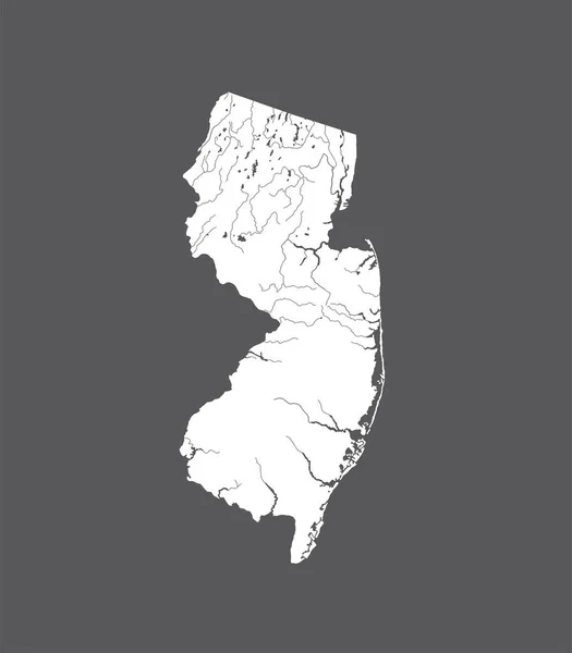 美国美国 新泽西地图 手工制作 河流和湖泊显示 请看我的地图系列的其他图片 他们都非常详细 并精心绘制与河流和湖泊 — 图库矢量图片