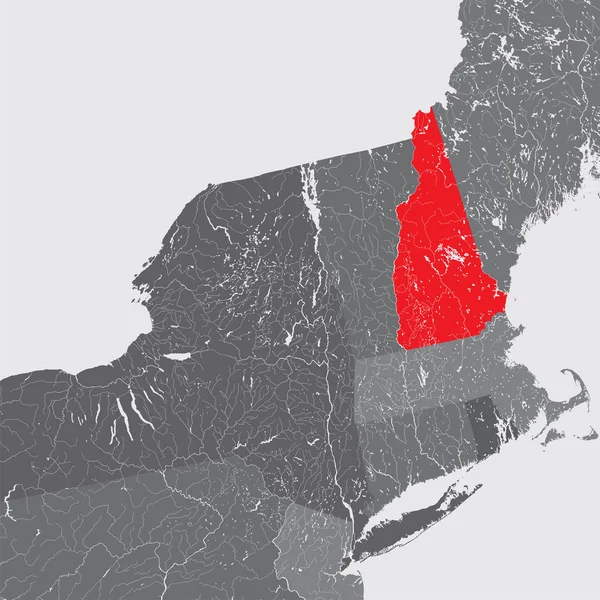 États Américains Nord Est Des États Unis New Hampshire Carte — Image vectorielle