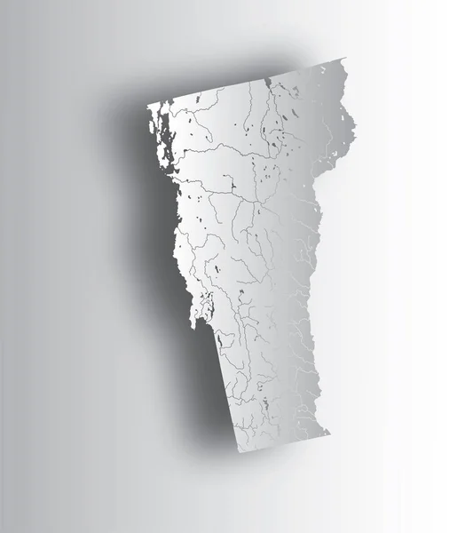 Amerikai Államok Térképe Vermont Papír Vágott Hatása Kézzel Készített Folyók — Stock Vector