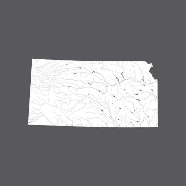 Штаты Америки Карта Канзаса Сделано Вручную Показаны Реки Озера Посмотрите — стоковый вектор