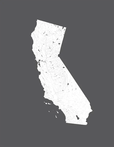 États Américains Carte Californie Fait Main Rivières Lacs Sont Représentés — Image vectorielle
