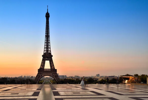 Uitzicht Eiffeltoren Bij Zonsopgang Van Trocadero — Stockfoto