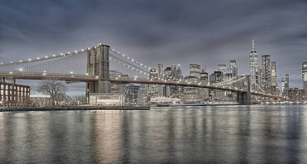 Brooklyn Bridge at night - HDR image.