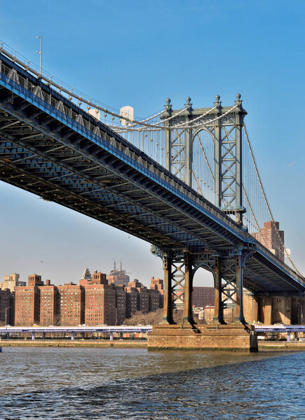 View of the Manhattan Bridge at sunny day.