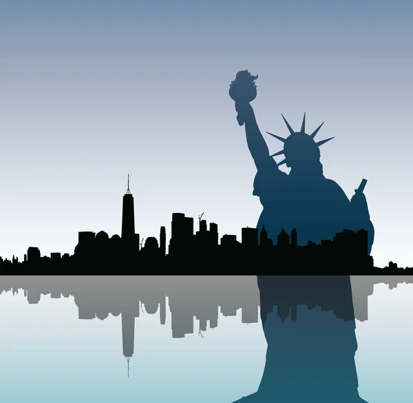 Манхэттенский горизонт и статуя Свободы . — стоковый вектор