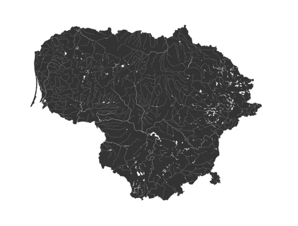 Hand gemaakte kaart van Litouwen met meren en rivieren. — Stockvector