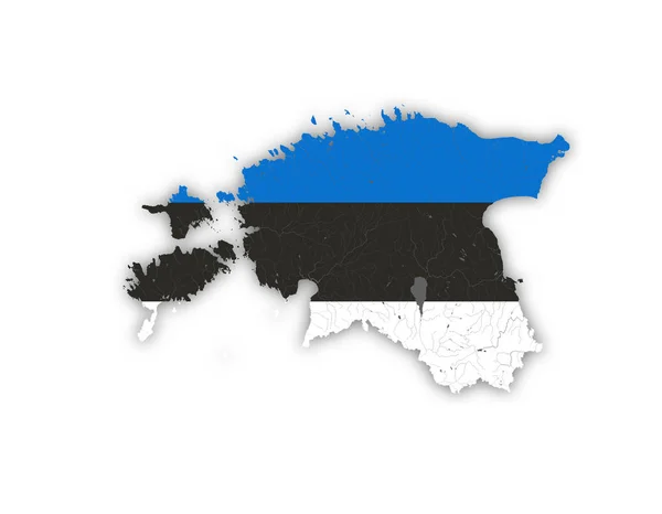 Karta över Estland med floder och sjöar i färger av Estlands flagga. — Stock vektor