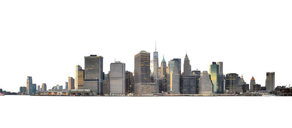 Anoramic view of Lower Manhattan from Brooklyn Heights - isolated on white. Clipping path included. Good for use with dark background.