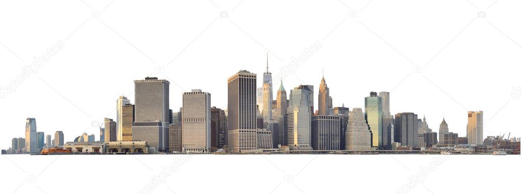 Manhattan skyline isolated on white.