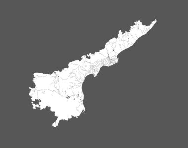 Hindistan diyor ki - Andhra Pradesh haritası. El yapımı. Nehirler ve göller gösterilir. Lütfen kartografik serinin diğer resimlerine bakın. Hepsi çok detaylı ve dikkatle çizilmiş. Nehirler ve göllerle birlikte..