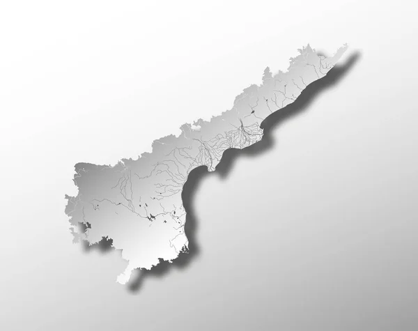 Indische Bundesstaaten Karte Von Andhra Pradesh Mit Scherenschnitt Effekt Flüsse — Stockvektor