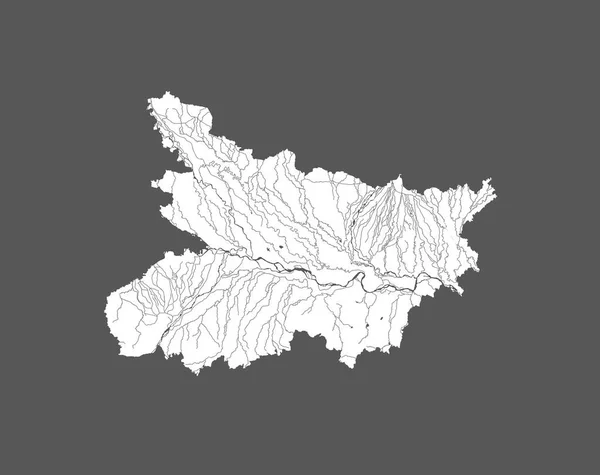 印度邦 比哈尔地图 手工做的展示了河流和湖泊 请看我的其他漫画系列图像 它们都非常详细 都是用Rivers和Lakes手工绘制的 — 图库矢量图片