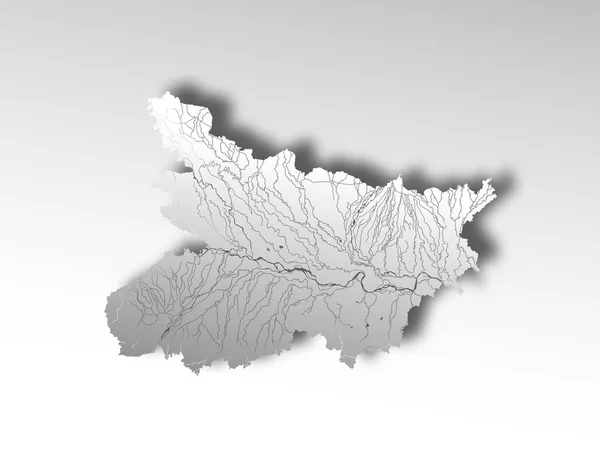 India Stati Mappa Del Bihar Con Effetto Taglio Carta Fiumi — Vettoriale Stock