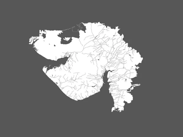 Inde États Carte Gujarat Fait Main Rivières Lacs Sont Représentés — Image vectorielle