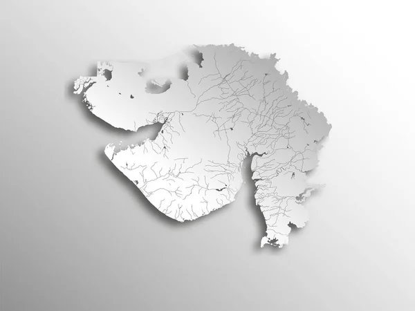 India Afirma Mapa Gujarat Con Efecto Corte Papel Muestran Ríos — Vector de stock