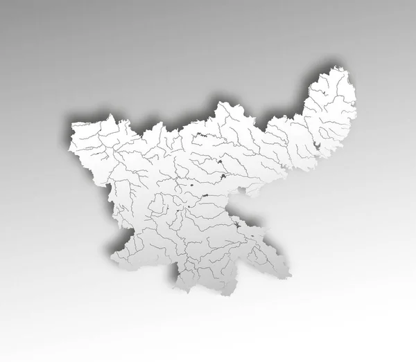 Inde États Carte Jharkhand Avec Effet Coupe Papier Rivières Lacs — Image vectorielle