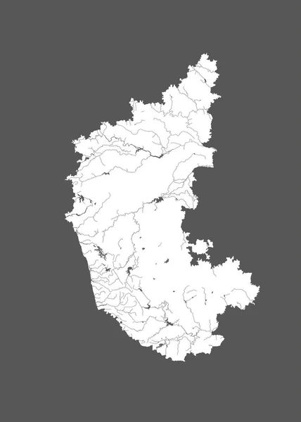 印度邦 卡纳塔克邦地图 手工做的展示了河流和湖泊 请看我的其他漫画系列图像 它们都非常详细 都是用Rivers和Lakes手工绘制的 — 图库矢量图片
