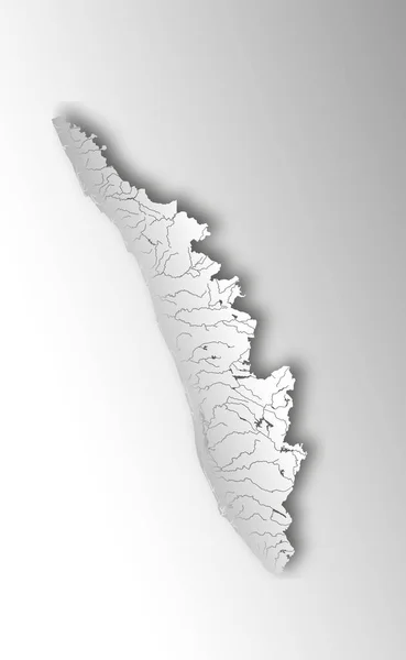 Inde États Carte Kerala Avec Effet Coupe Papier Rivières Lacs — Image vectorielle