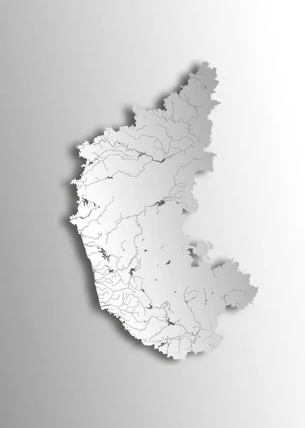 Índia Afirma Mapa Karnataka Com Efeito Corte Papel Rios Lagos — Vetor de Stock