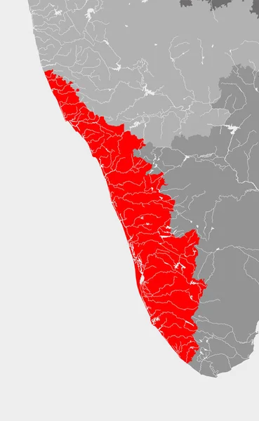 Indie Státy Mapa Keraly Ručně Vyrobeno Zobrazují Řeky Jezera Podívejte — Stockový vektor