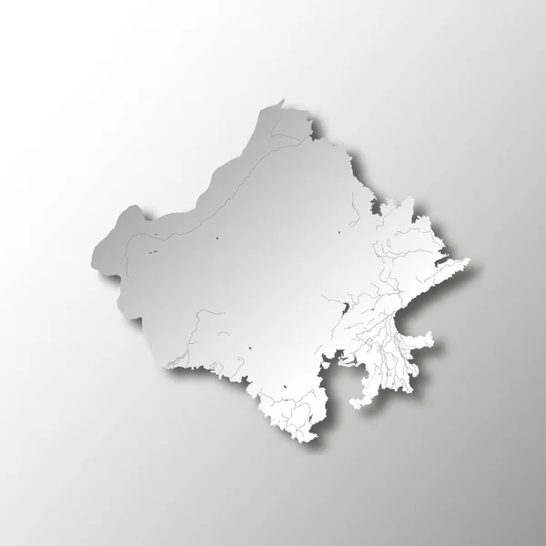 Inde États Carte Rajasthan Avec Effet Coupe Papier Rivières Lacs — Image vectorielle