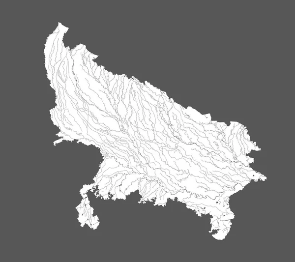 India States Mapa Uttar Pradesh Hecho Mano Muestran Ríos Lagos — Vector de stock