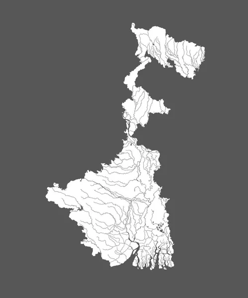 インド州 西ベンガル州の地図 手作りだ 川や湖が表示されます 私の地図シリーズの他の画像を見てください 彼らはすべて非常に詳細かつ慎重に川や湖で手で描かれています — ストックベクタ