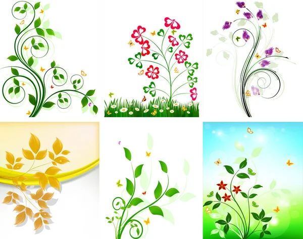 Çiçek Tasarımı Doğa Sanat Çizimi Seti — Stok Vektör