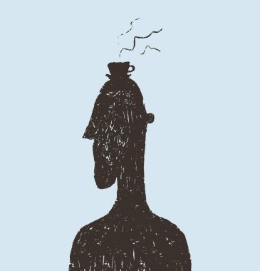 başında kahve fincanı